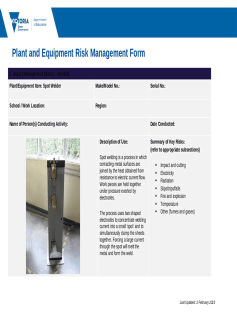 Plant And Equipment Risk Management Spot Welder Doc Template PdfFiller