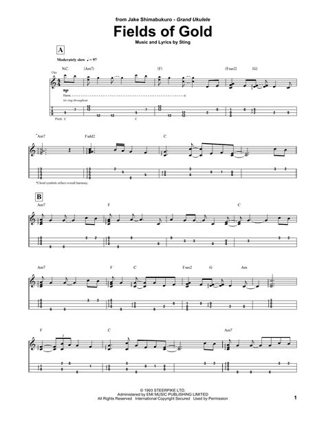 Fields Of Gold Arr Jake Shimabukuro By Sting Ukulele Tab Guitar