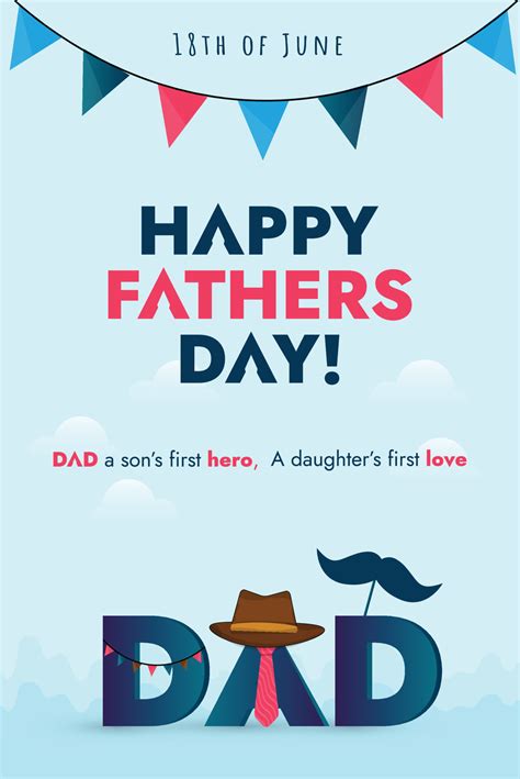 Happy Father S Day Vector Happy Fathers Day Poster With Tie Hat And