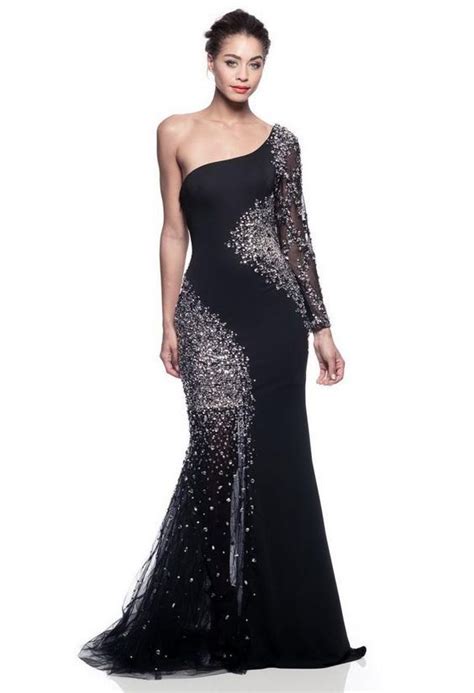 Stunning Black And Silver Long Evening Dress，s0041 Black Evening Gown