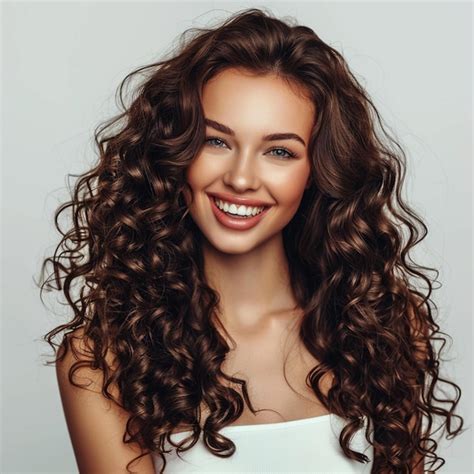 Beautiful Brunette Model Girl With Long Curly Hair Premium Ai Generated Image