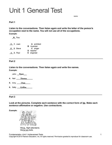 Top Notch Fundamentals Unit 1 Assessment Unit 1 General Test Name