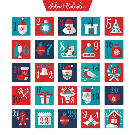 Christmas Advent Calendar Or Poster Winter Holidays Design Elements