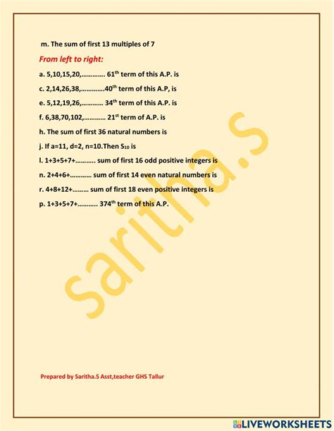 Arithmetic Progression Online Activity Live Worksheets