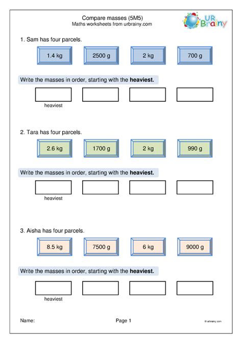 Compare Mass 5m5 Reasoning Measurement Maths Worksheets For Ks2 Maths Sats Booster By