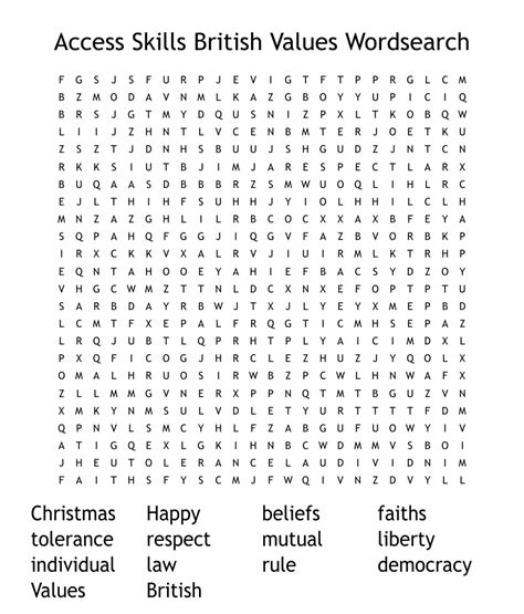 Access Skills British Values Wordsearch Wordmint