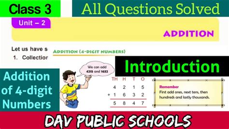 DAV Class 3 Maths Unit 2 Addition Introductory Questions YouTube