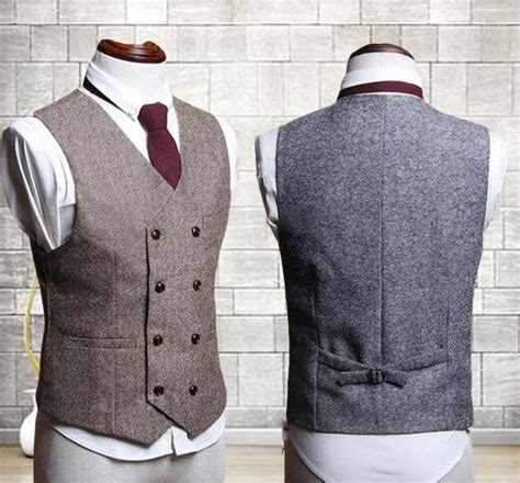 2020 Country Style Wedding Groom Vests Wool Herringbone Tweed Vests