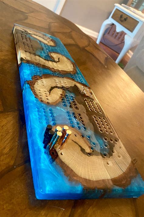 Epoxy Resin Cribbage Board Etsy