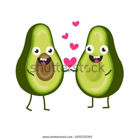 Happy Cute Smiling Avocado Couple Love Stock Vector Royalty Free 1605350341