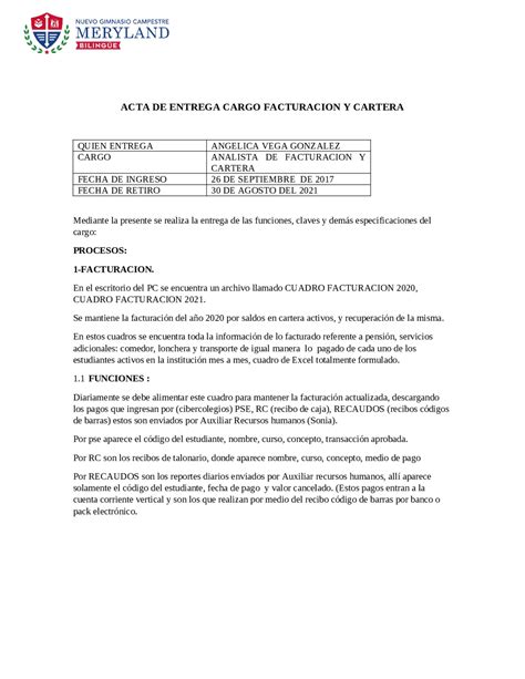 Acta De Entrega Cargo Contador Image To U