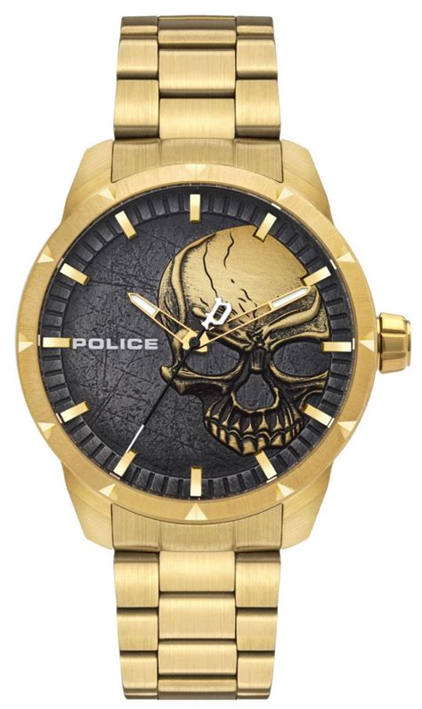 Police Armbanduhr Totenkopf Edelstahlarmband Golden PL15715JSG 78M