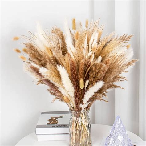 Dried Pampas Grass Decor 120 Pcs Pampas Grass Contains Bunny Tails