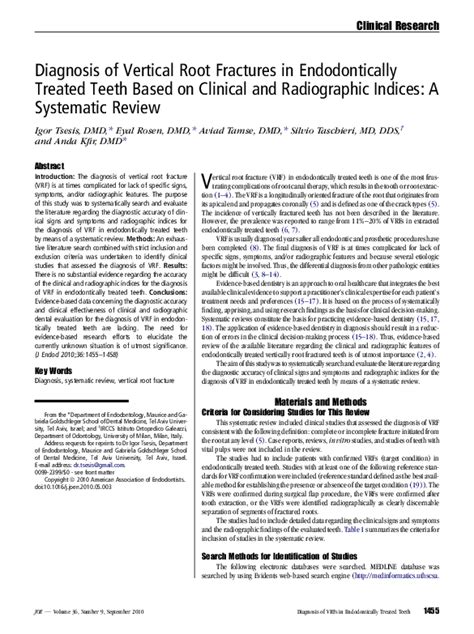 Pdf Diagnosis Of Vertical Root Fractures In Endodontically Treated Teeth Based On Clinical And