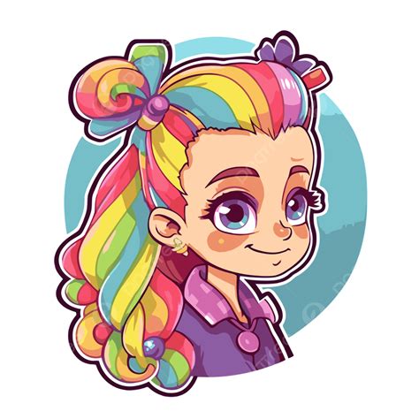 Caricatura Niña Con Arco Iris Pelo Y Arco Iris Coloreado Mechas Clipart