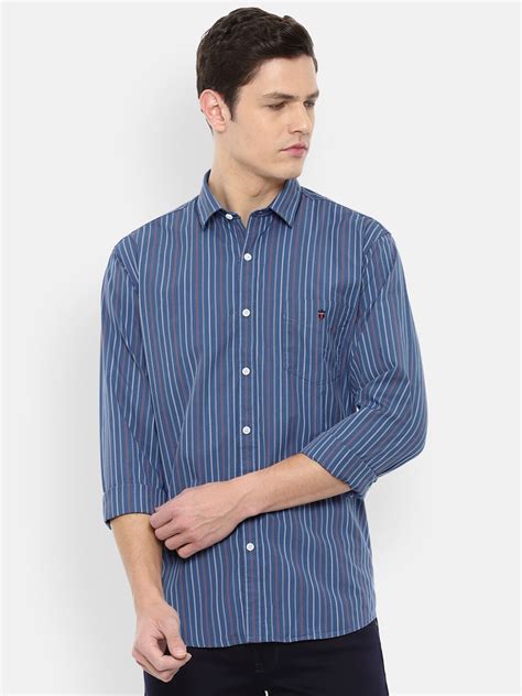 Buy Louis Philippe Sport Men Blue Slim Fit Striped Cotton Casual Shirt