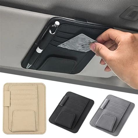 Car Sun Visor Organizer Multi Pocket Leather Sunglasses Holder Storage