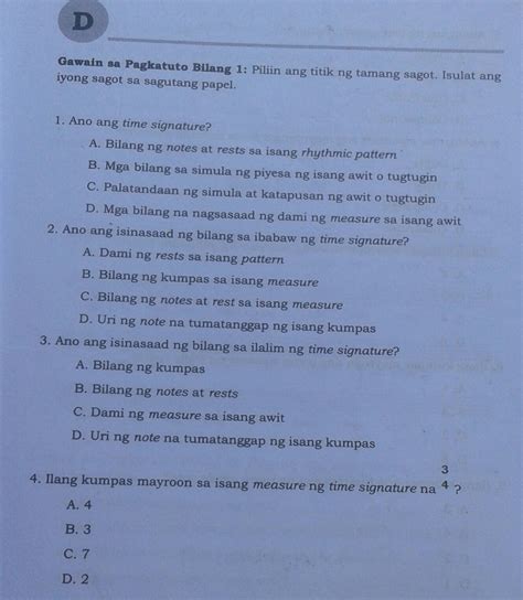 Gawain Sa Pagkatuto Bilang Panuto Piliin Ang Kahulugan Ng Mga Salita