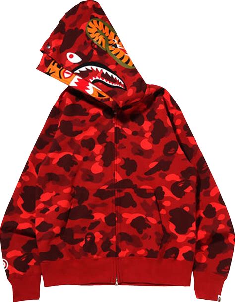 Buy Bape Color Camo Tiger Shark Wide Full Zip Double Hoodie Red 1i30 115 021 Red Goat