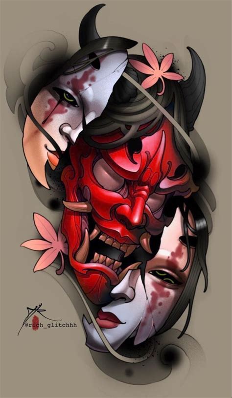 Hanya Mask Tattoo Samurai Mask Tattoo Oni Tattoo Dark Tattoo