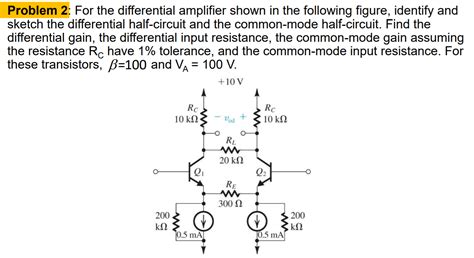 Solved Problem For The Differential Amplifier Shown In Chegg