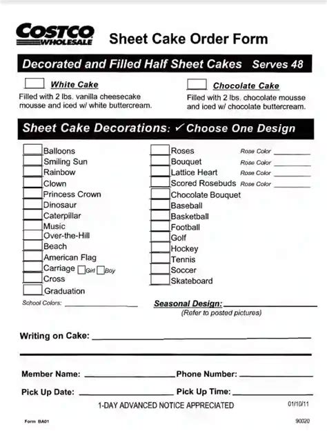 Costco Cake Order Form ≡ Fill Out Printable Pdf Forms Online