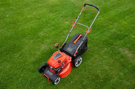 Petrol Self Propelled Lawn Mower On Green Grass Stock Photo Image Of