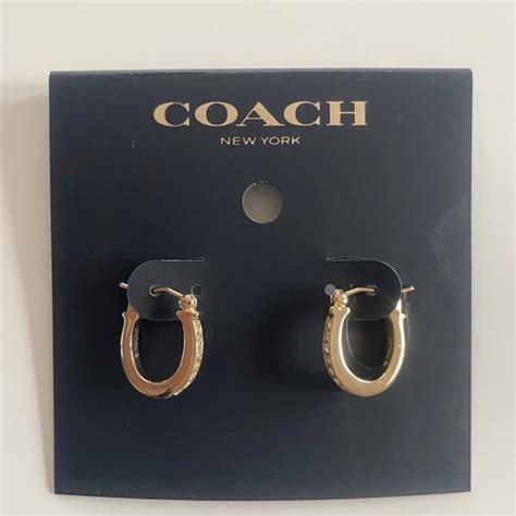 Coach Jewelry Nwt Coach Signature Gold Crystal Pave Huggie Earrings