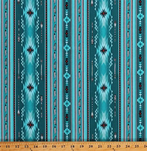 Cotton Southwestern Stripe Arrows Feathers Native American Aztec Tribal