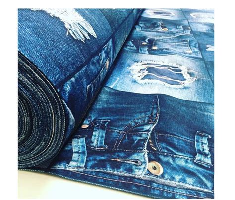 Jeans Denim Effet Tissu Pour Ameublement Rideaux Bleu Denim