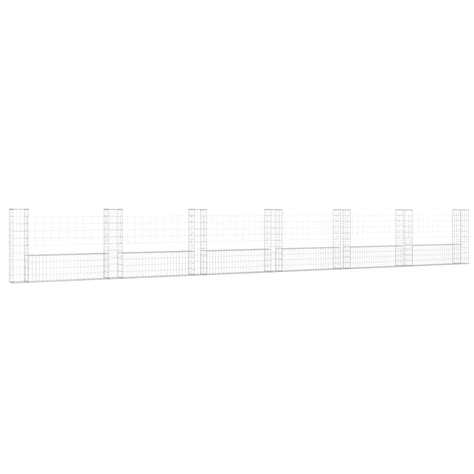 Gabionenkorb U Form mit 7 Säulen Eisen 740x20x100 cm Abisko