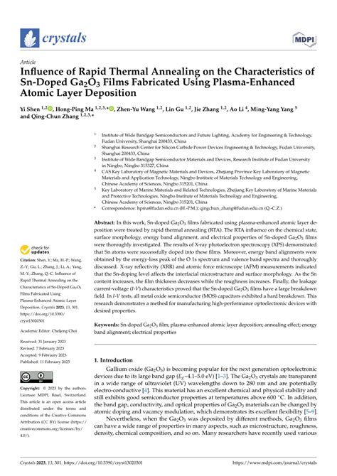 Pdf Influence Of Rapid Thermal Annealing On The Characteristics Of Sn Doped Ga2o3 Films