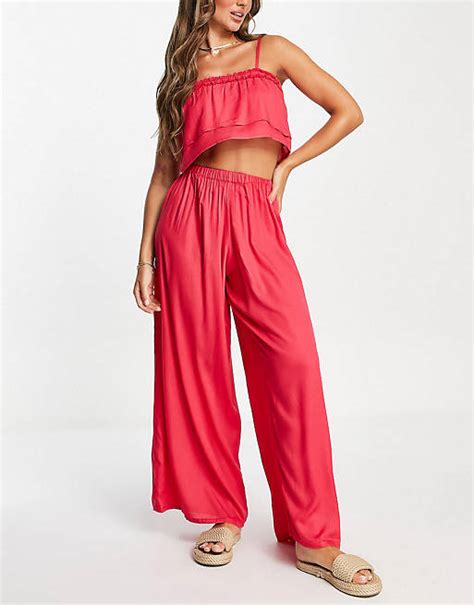 Esmee Exclusive Beach Co Ord Layered Frill Strappy Crop Top In