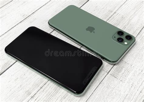 Apple Iphone Pro Midnight Green Front And Back Sides Editorial