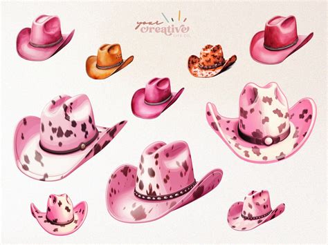 Watercolor Cowgirl Hat Clipart Pack Commercial Use Cowboy Clipart Cowgirl Hat Png Preppy Western