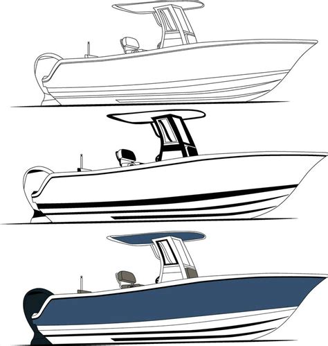 Boat Vector Side View Fishing Boat Vector Line Art Illustration