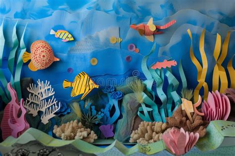 Paper Layered Coral Reef with Fish and Sea Life Cutouts Stock Image - Image of ocean ...