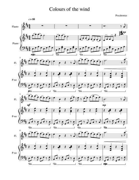 Colors Of The Wind Sheet Music For Piano Flute Solo