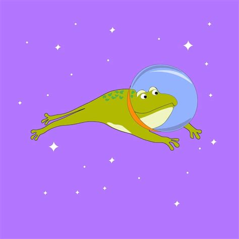 Premium Vector A Frog In A Space Suit Flies On A Purple Background