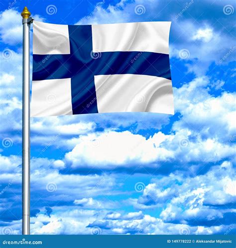 Finland Waving Flag Against Blue Sky Stock Photo Image Of Flag Aged