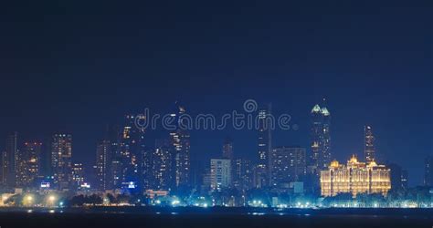 Mumbai India Evening City Skyline From Marine Drive Back Bay