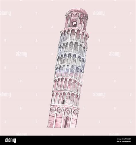 The Leaning Tower Of Pisa Painted By Watercolor Stock Vector Image