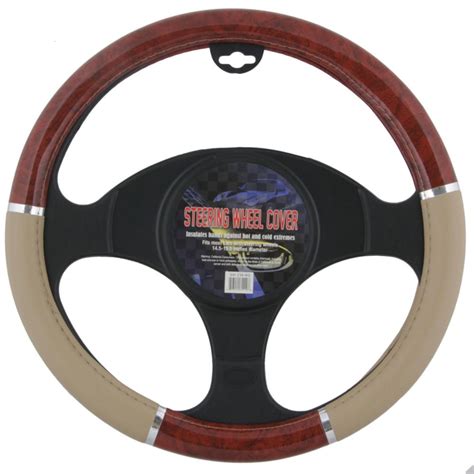 Bdk Dark Wood Grain Car Steering Wheel Cover Standard Size To