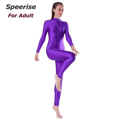 Speerise Woman Black Unitard Front Zipper Spandex Bodysuit Ballet Dance