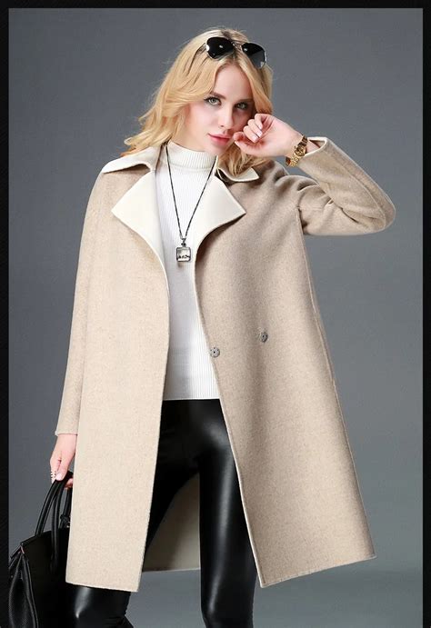 Beige 2017 Popular Fashion Winter Long Woman Coat Cashmere Coat Female