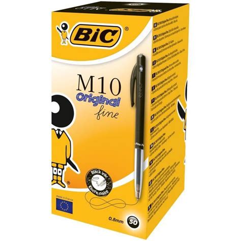 Bic M10 Clic Fine Stylo bille Rétractable Noir Boîte de 50