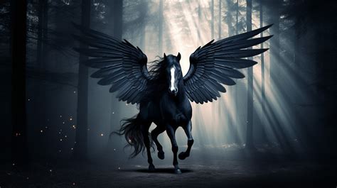 Free Picture Majestic Pegasus With Black Wings In Dark Forest