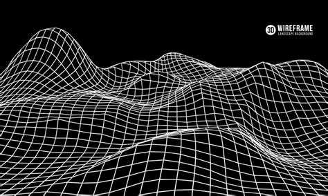 3d Wireframe Mountain Terrain On Black Background Low Poly Geometric