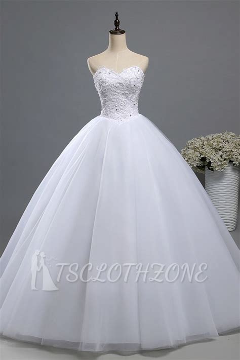 Tsclothzone Chic Strapless Sweetheart Tulle Lace Wedding Dresses