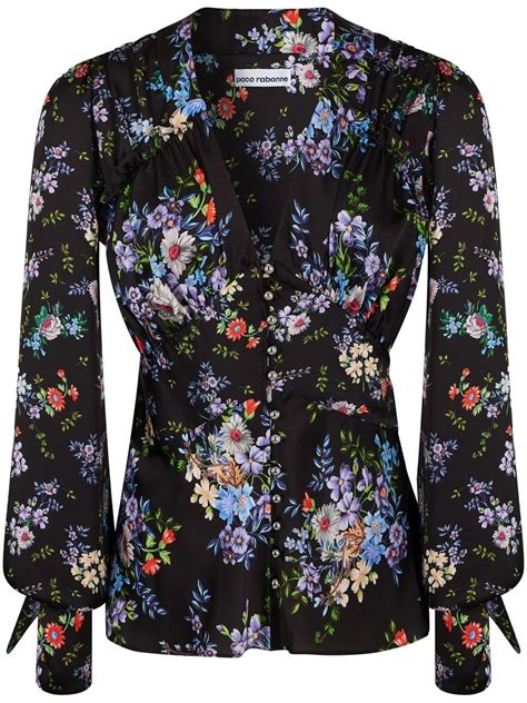 Rabanne Floral Print Silk Shirt Farfetch